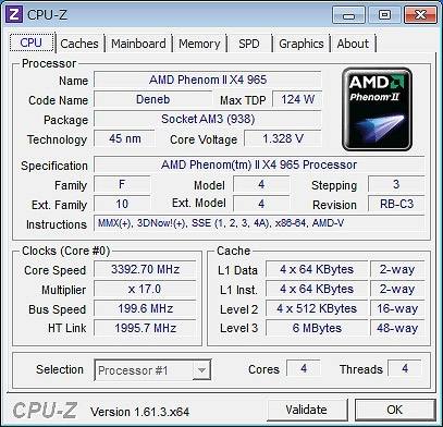 4コア、3.4GHz動作のPhenom II X6 1090T Black Edition。今回のテストで使用したのはTDP125WのC3リビジョン品