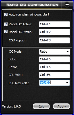 「Rapid OC ボタン」の動作は専用アプリケーション「RAPID OC CONFIGURATION」で設定可能