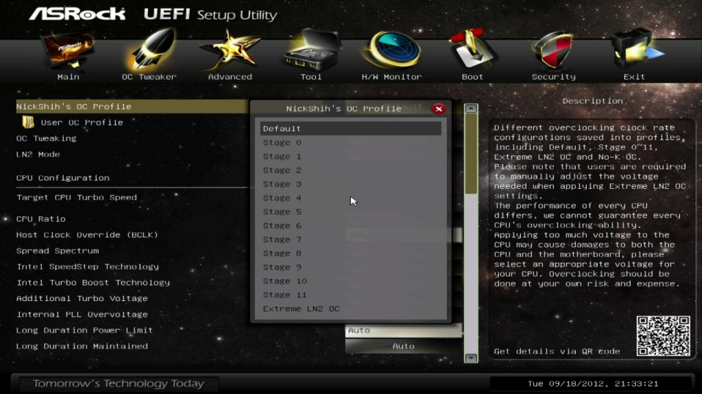 「NichShih's OC Profile」では空冷向けオーバークロックプロファイルはStage 0（3.90GHz）からStage 11（5.00GHz）まで12種類用意される