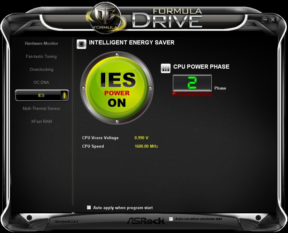 「IES」では、CPUの負荷に合わせてフェーズを切り替えるIntelligent Energy Saver機能の有効/無効が設定可能。ギリギリまでオーバークロック設定を詰める場合は無効にしておこう