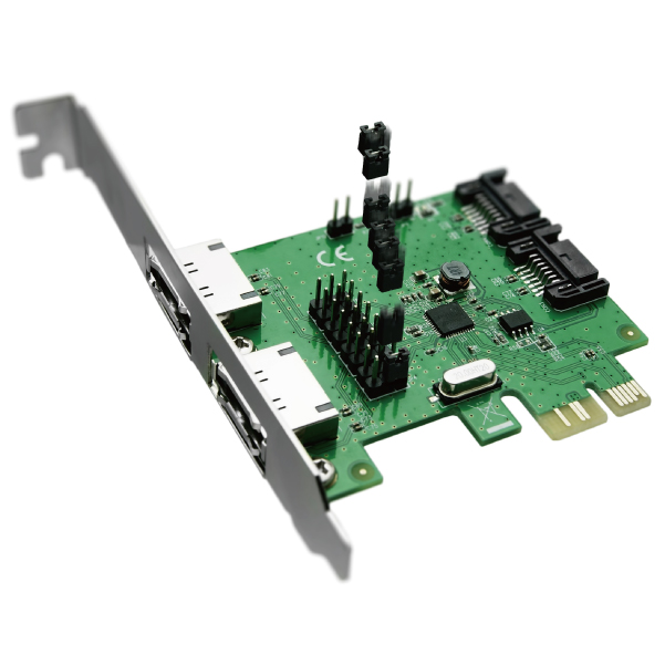 エアリア、ポート切り替えHybrid Jumper搭載のPCIe（x1）eSATA/SATA拡張カード