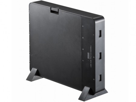 ケーブルをすっきりと配線できる収納ボックス搭載USBハブ、サンワサプライ「USB-HBX710BK」