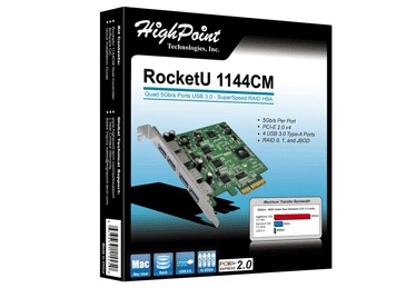 HighPoint、4コントローラ搭載のMac OS X対応USB3.0 RAID拡張カード「RocketU 1144CM」
