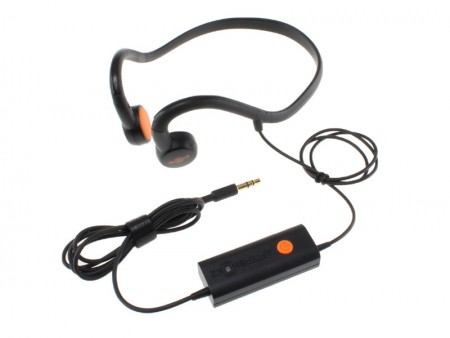 耳への負担を軽減する骨伝導式ヘッドフォン、エバーグリーン「DN-84403」