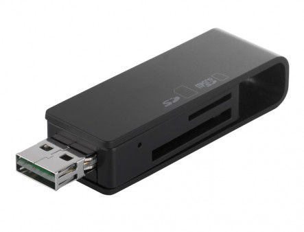 「どっちもUSBコネクター」で常に正面から抜き挿し可能なカードリーダー、バッファロー「BSCRD05U2」