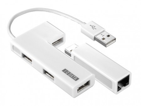 UltrabookやMacBook Airに対応する、有線LANアダプター搭載USB 4ポートハブがアイ・オー・データから