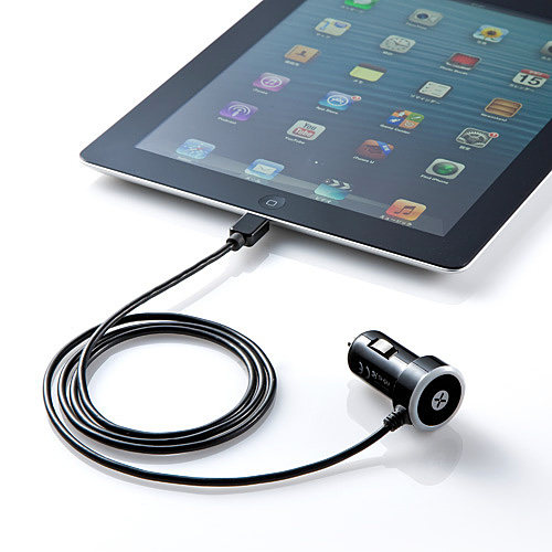 通電確認用ブルーLED搭載のiPad/iPhone用カーチャージャーがサンワダイレクトから