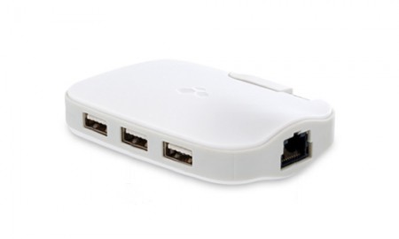 UltrabookやMacBook Airに最適。USB3.0ハブ搭載ギガビットLANアダプタ、Kanex「DualRole」