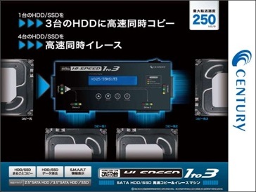 3台の高速同時コピーに対応したストレージアダプタ、センチュリー「これdo台 Hi-Speed 1to3」