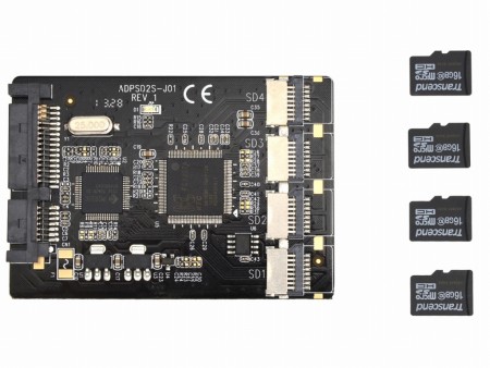 4枚のmicroSDカードをSATA SSD化する変換アダプタ、サンコーから発売