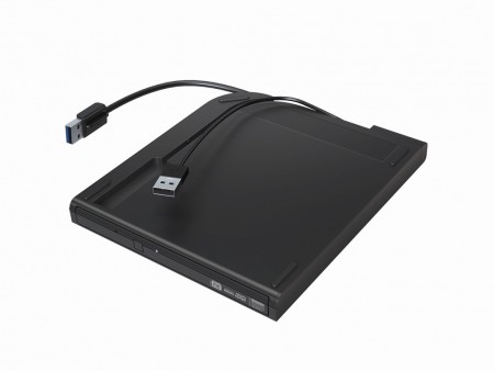 Boostケーブルで安定動作可能な薄型ポータブルDVDドライブ、バッファロー「DVSM-PTS58U3」