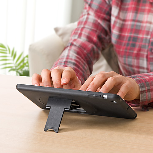万能スタンド搭載のiPad mini用ケース、サンワダイレクト「PDA-TABH1BK」発売