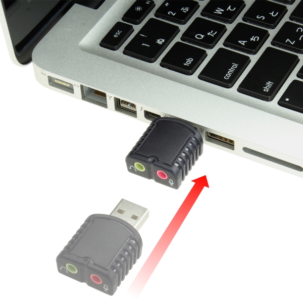 USBポートに挿すだけで使用できるシンプルなオーディオアダプタ、上海問屋「DN-10981」