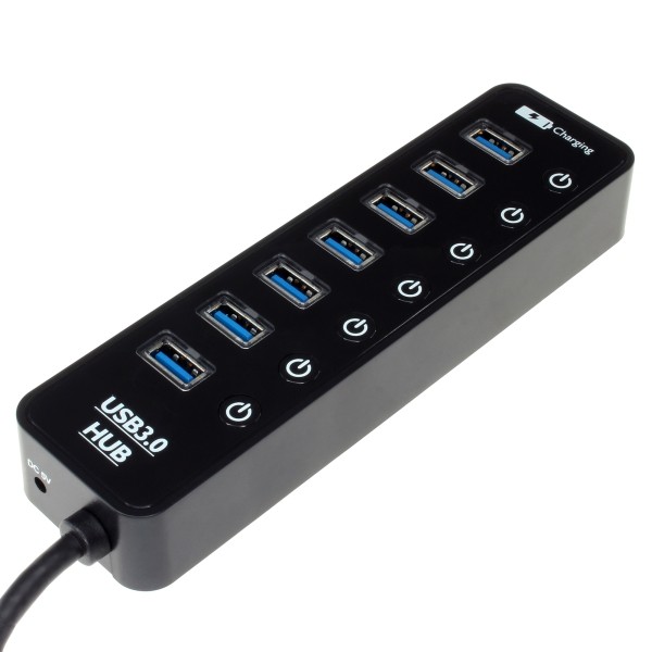 スマホを高速充電できる専用ポート付き7ポートUSB3.0ハブ、上海問屋から