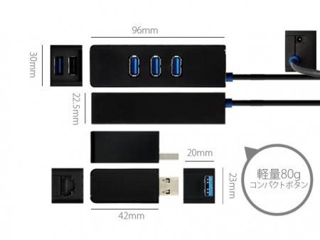 エアリア、着脱式ギガビットLANドングル付属のUSB3.0ハブ「技ありIPPON 大将」など2種