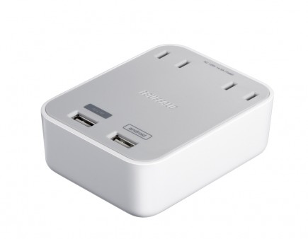 バッファロー、USB×2、コンセント×2を同時使用できるUSB充電器「BSMPBAC06」シリーズ