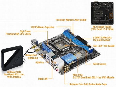 ASRock製 Mini-ITXマザーボード　H97M-ITX/ac　LGA1150