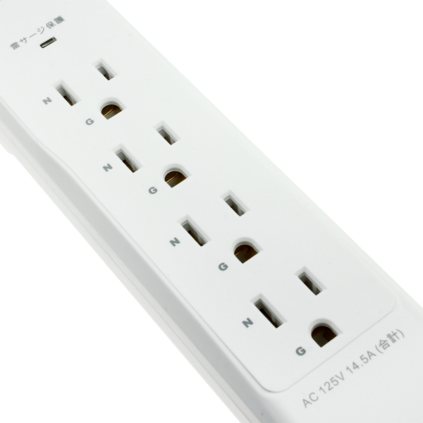 USBポートも備えた雷サージ機能付き4口電源タップが上海問屋から