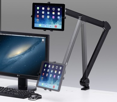 ほぼすべてのタブレットに対応するクランプ式アームスタンド、サンワサプライ「CR-LATAB13」