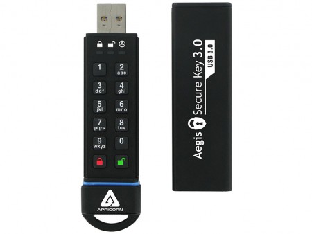専用キーパッド搭載のUSB3.0高セキュリティメモリ、Apricorn「Aegis Secure Key 3.0」