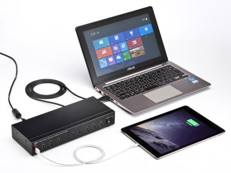 10台のiPadを充電・同期できるUSB2.0ハブ、サンワサプライ「USB-HCS10」