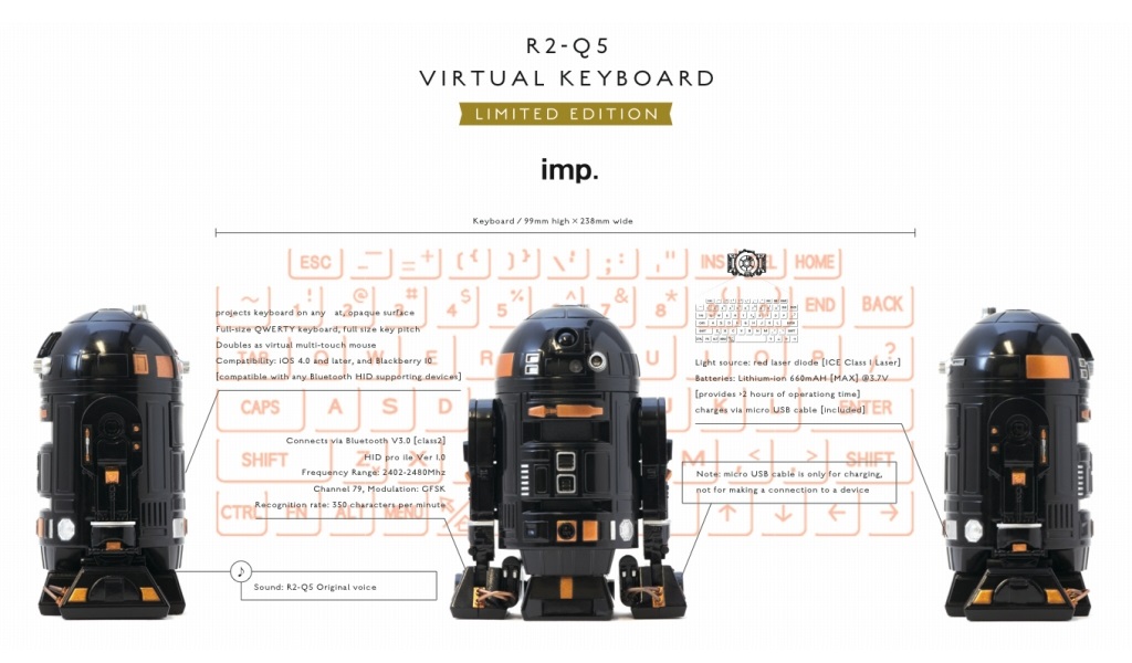 投影型無線キーボードに「R2-Q2」をモチーフにした限定モデルが登場