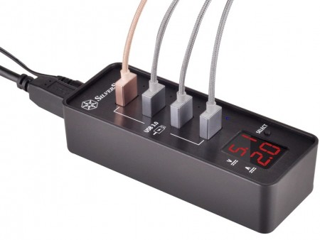 電圧・電流をリアルタイムにチェックできるUSB3.0ハブ、SilverStone「SST-EP03B」