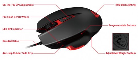 MSI、ロゴが1,680万色に輝く最大8,200dpiの有線ゲーミングマウス 