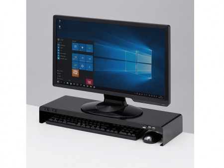 サンワサプライ、フロント部に電源コンセントとUSBハブを搭載した机上スタンド計4モデル発売