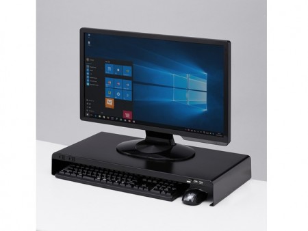サンワサプライ、フロント部に電源コンセントとUSBハブを搭載した机上スタンド計4モデル発売