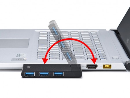 直付コネクタ部が回転するUSB3.0ハブ、サンワサプライ「USB-3HSC1BK」
