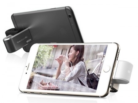 「Jの字」×2でスマホスタンドになる、Lightning搭載のiOS向けUSBメモリ「MoStash WG02」がTeamから