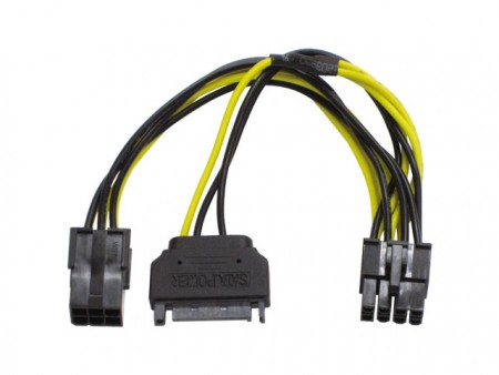 PCIe 6pinとSATA電源コネクタをPCIe 8pinに変換するケーブル、アイネックス「PX-012」