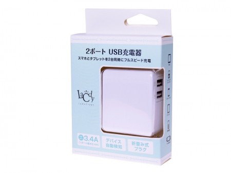 売価999円の3.4A出力対応2ポートUSB急速充電器が上海問屋から