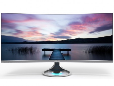 Qi充電機能搭載の34インチ曲面液晶ディスプレイ、ASUS「Designo Curve MX34VQ」