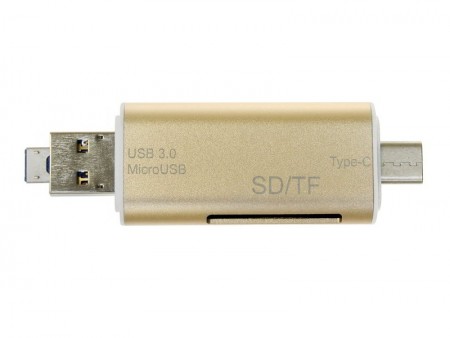 USB Type-A/-C/microUSBの3種類のコネクタ搭載するマルチカードリーダーが上海問屋から発売