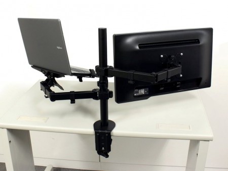 液晶ディスプレイとノートPCを搭載できる、安価なデュアルアームが上海問屋から
