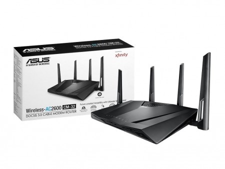 デュアルバンド対応のケーブルモデム一体型高速Wi-Fiルーター、ASUS「CM-32 AC2600」