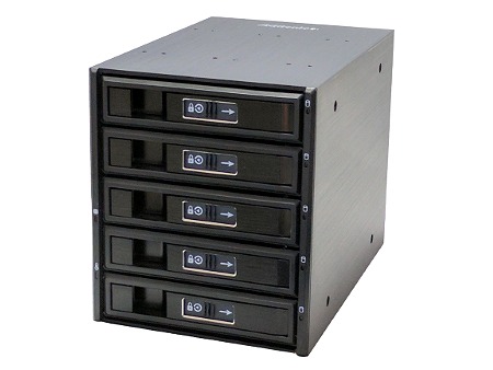 5インチベイ3段に5台のHDD/SSDを搭載できるマウンタ、Addonics「Disk Array 5SA PRO」