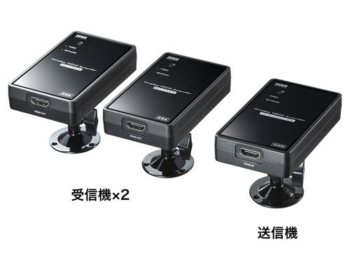 サンワサプライ、2つの離れたディスプレイに信号を送れる無線HDMIエクステンダー発売