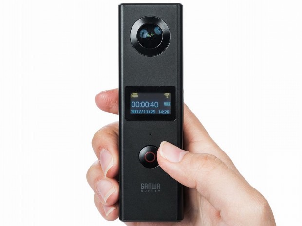 全方位撮影ができるデュアルレンズカメラ、サンワダイレクト「全天球360度カメラ」