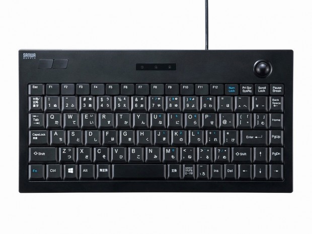 トラックボールが一体化、マウス不要でPC操作できるテンキーレスキーボードがサンワから