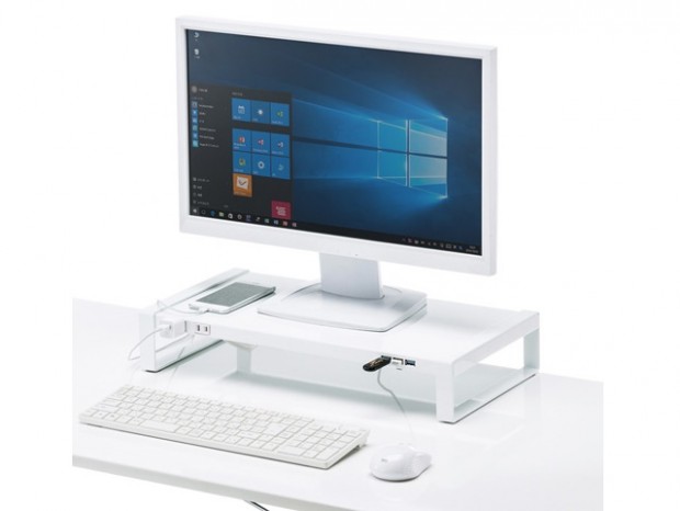 電源タップとUSBハブを搭載する机上ラックがサンワサプライから発売
