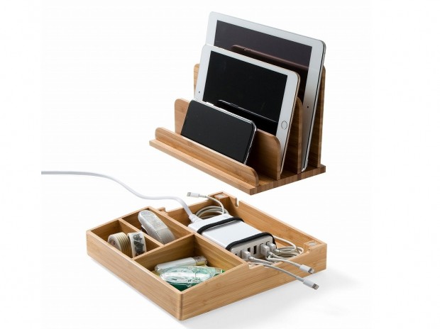 小物も収納できる“竹製”充電ステーションがサンワダイレクトから