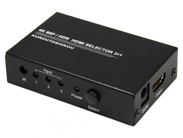 玄人志向、リモコン付属の4K 60P/HDR映像信号対応HDMIセレクター
