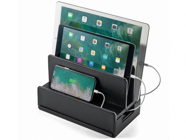 サンワダイレクト、最大6台のスマホに対応するPUレザー製充電ステーション発売