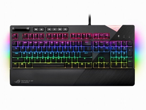 光るアクリルパーツを備えたCherry MX RGB搭載キーボード、ASUS「ROG Strix Flare」