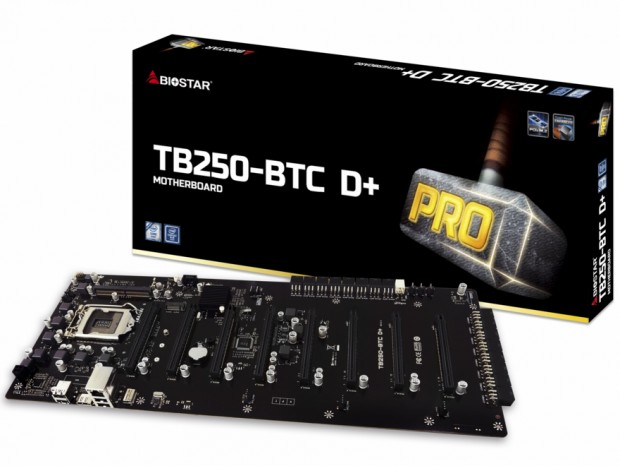 PCIe3.0×8本のマイニング専用マザーボード、BIOSTAR「TB250-BTC D+」
