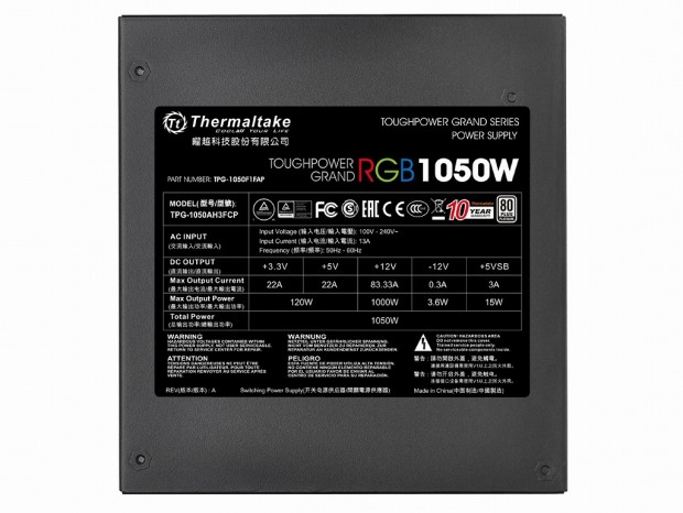 Thermaltake、容量1,050WのRGB LEDファン搭載PLATINUM電源13日発売