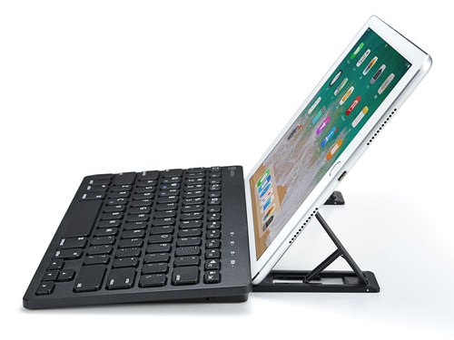 タブレットスタンド搭載のiOS用ワイヤレスキーボード、サンワサプライ「SKB-BT28BK」